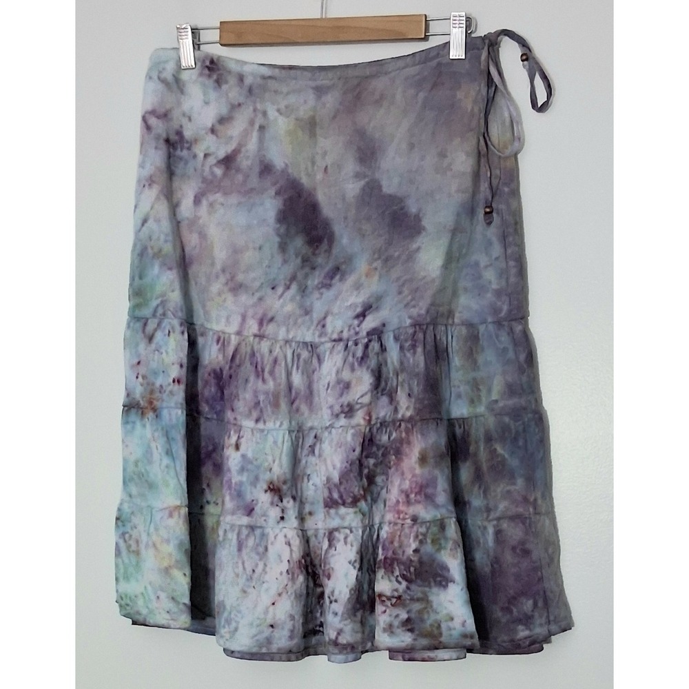 Gap Skirt Women's Size 6 Tiered 100% Linen Tie Dye Knee Length Side Zip Preowned